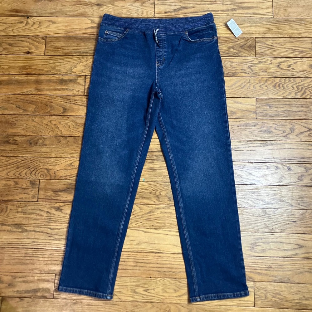 Lands End Womens XXL 18H-20H Blue Denim Ribbed Waistband Pull On Straight Jeans